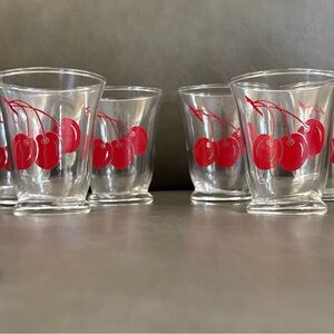 Vintage 1950s Set of 6 Sweet Cherries / Cherry Juice Glasses